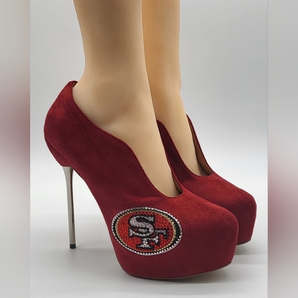 1114- San Francisco 49ers Cuce Shoes Women's Crusader High Heel Bootie NWT - Picture 1 of 14